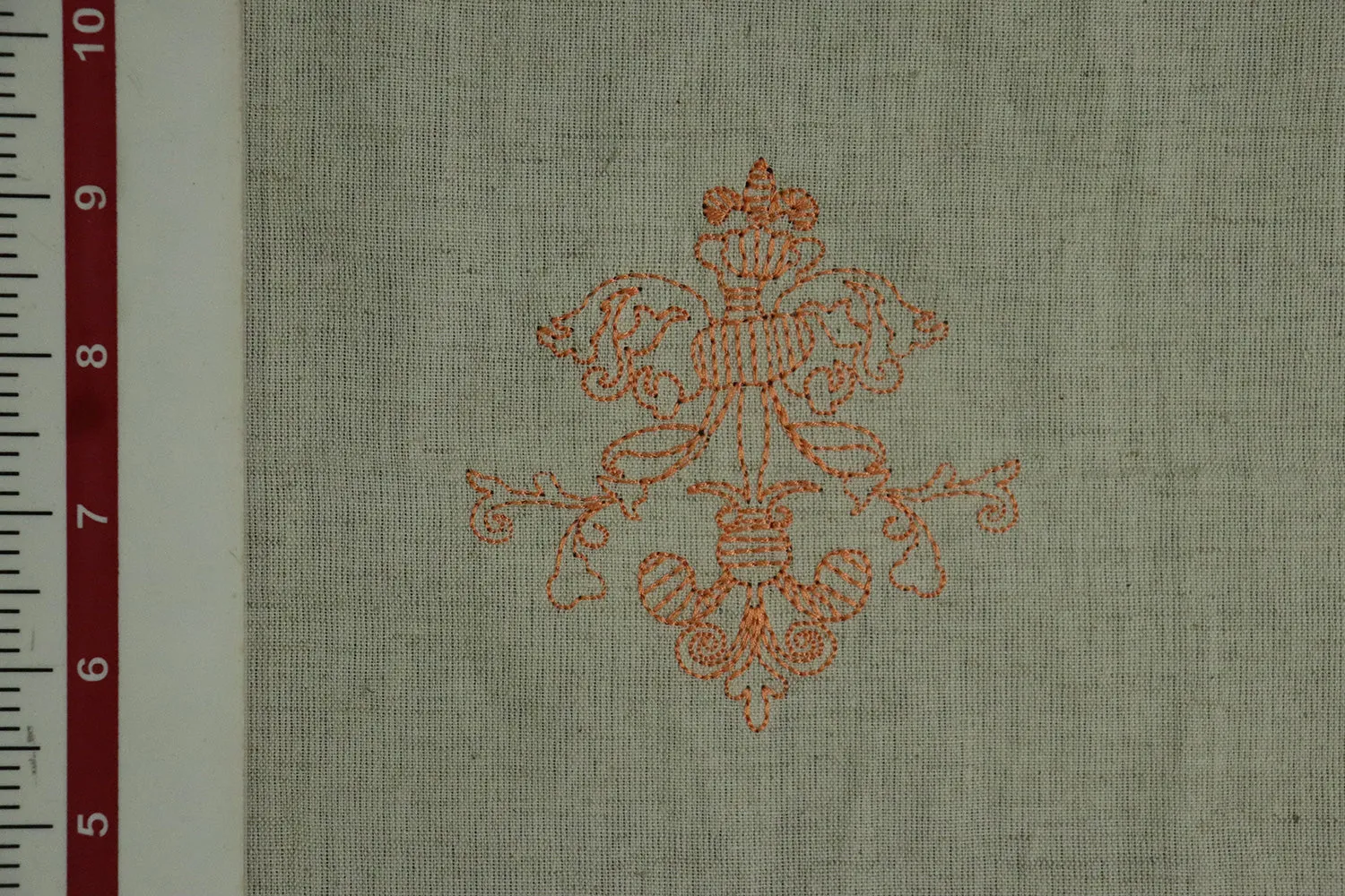 Light Beige & Pale Orange Motifs Cotton Flax Fabric