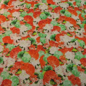 Light Green Orange and White Floral China Silk Fabric