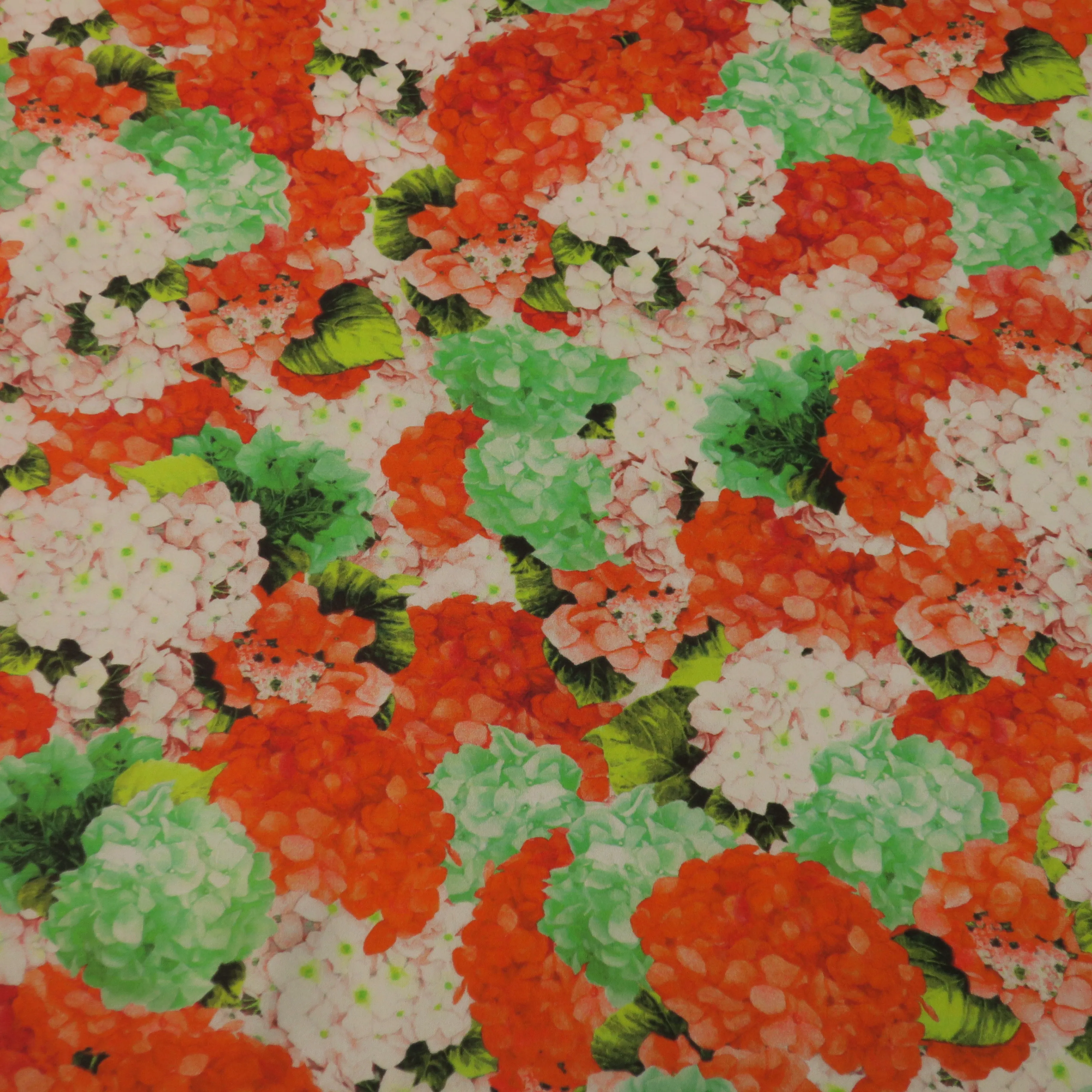 Light Green Orange and White Floral China Silk Fabric