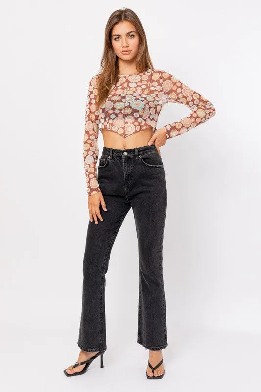 Long Sleeve Merrow Detail Crop Top