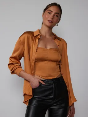 Long Sleeve Textured Satin Shirt