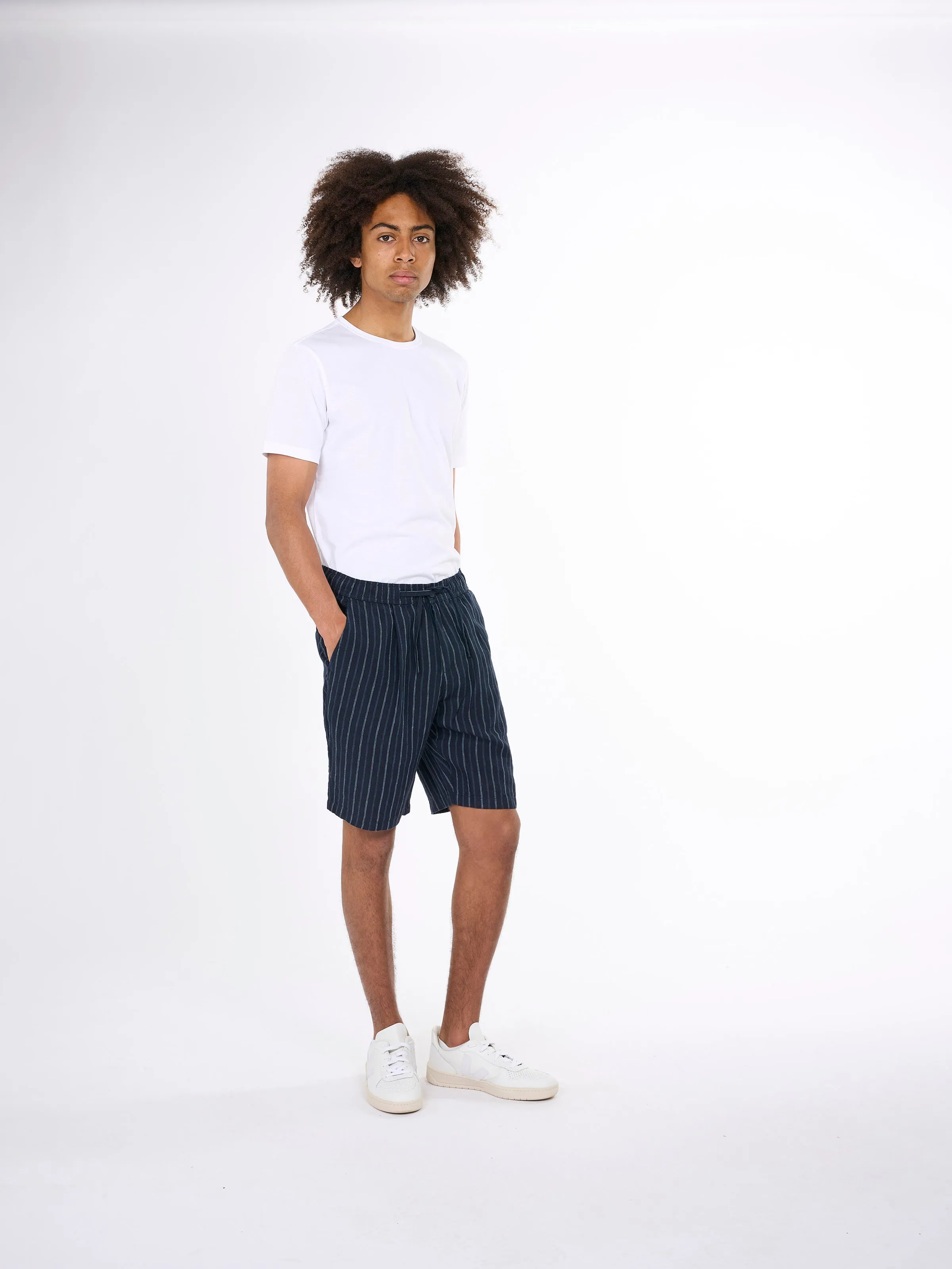 Loose striped shorts - Stripe - navy