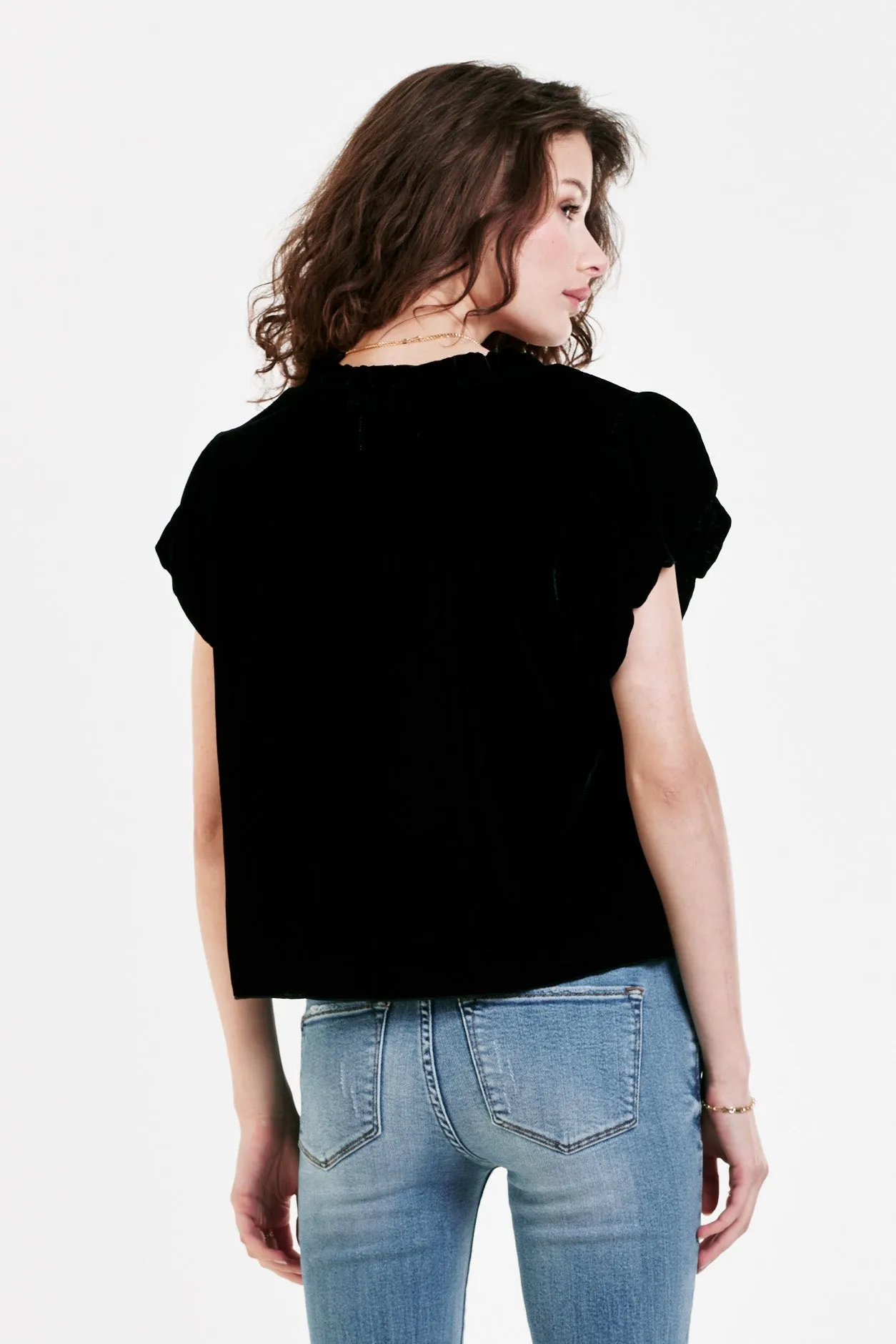 MAGGIE PUFF SLEEVE TOP BLACK VELVET