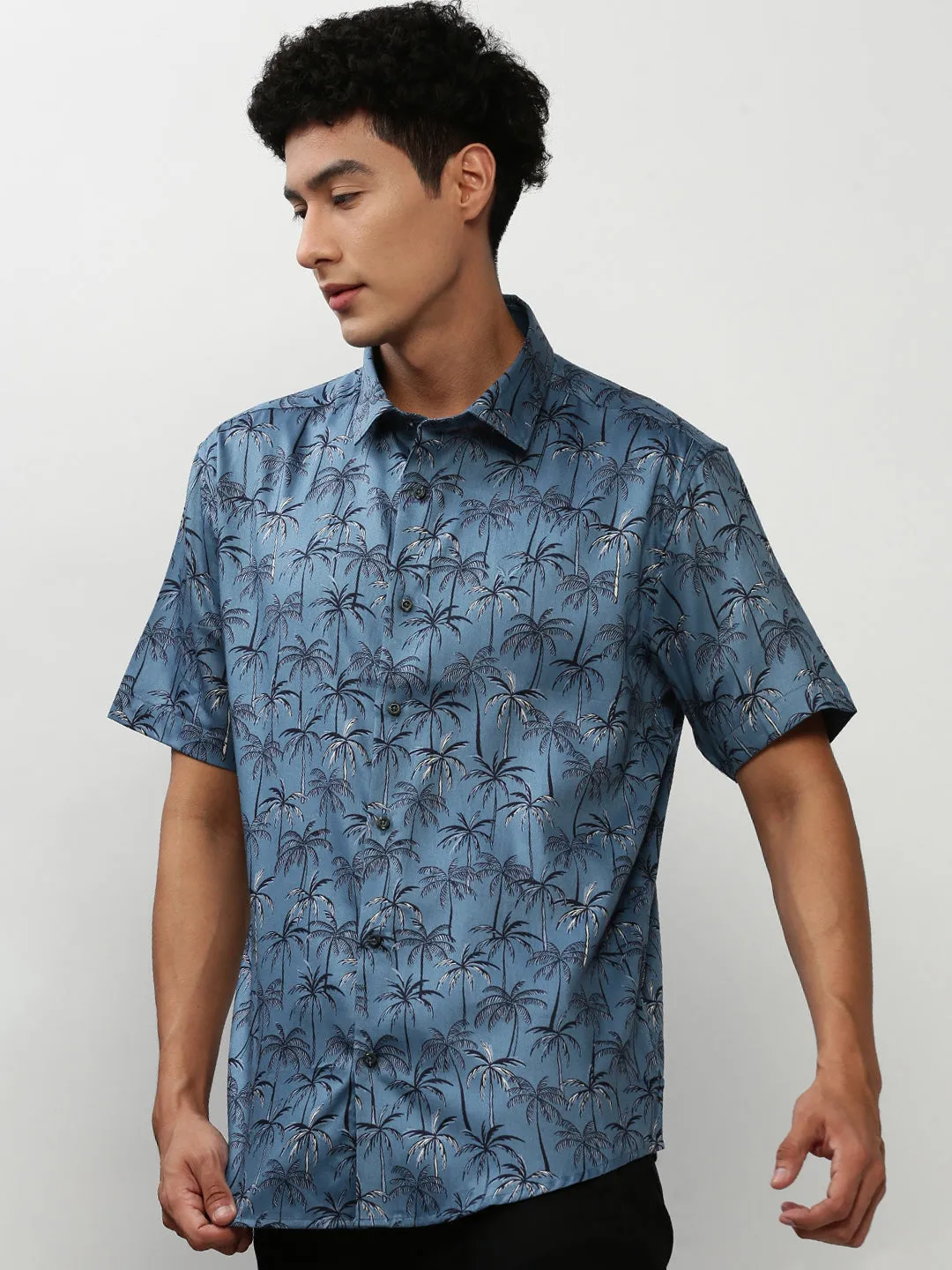 Men Blue Floral Casual Casual Shirts