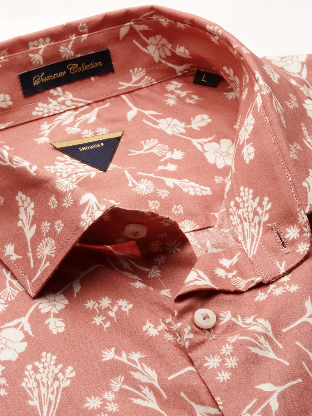 Men Peach Floral Casual Casual Shirts