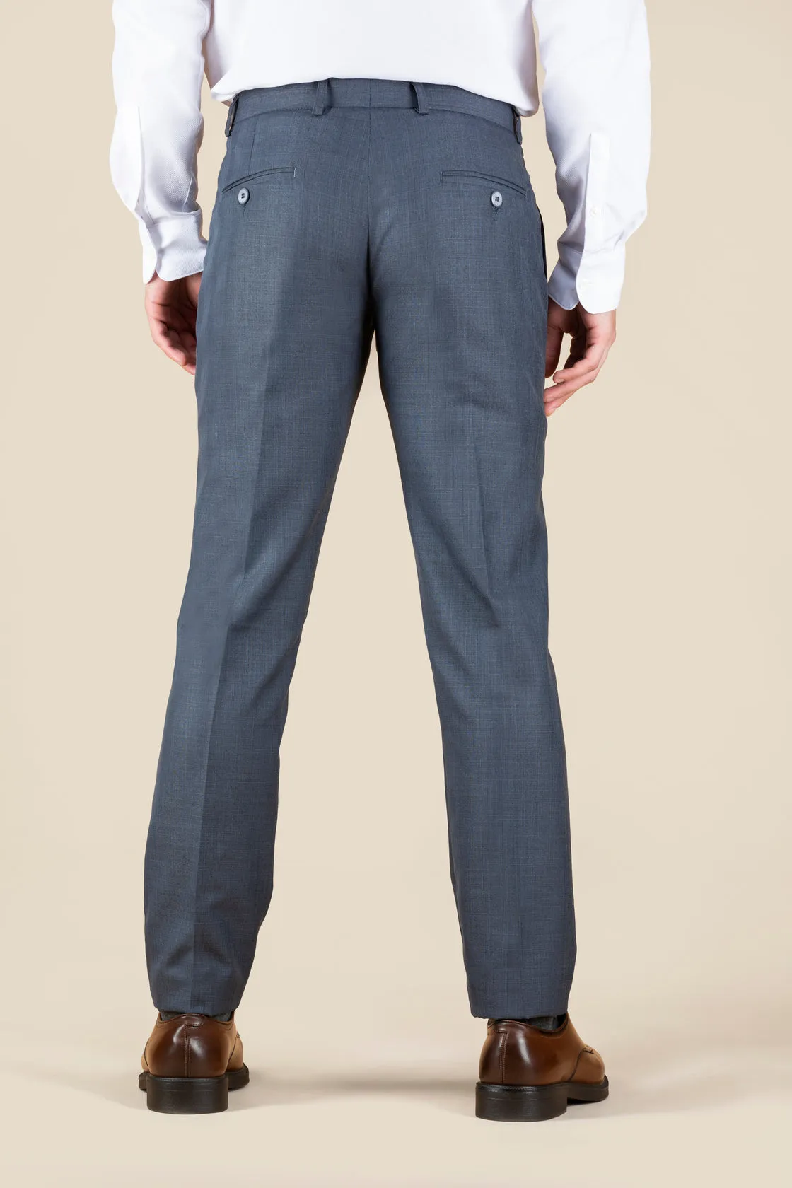 Men's Blue Slim Fit Non Stretch Formal Trouser With Flat Front