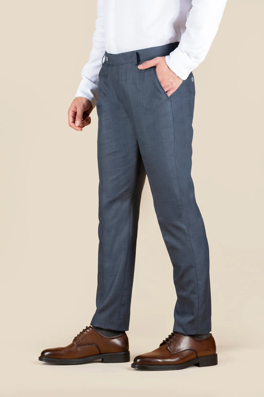 Men's Blue Slim Fit Non Stretch Formal Trouser With Flat Front