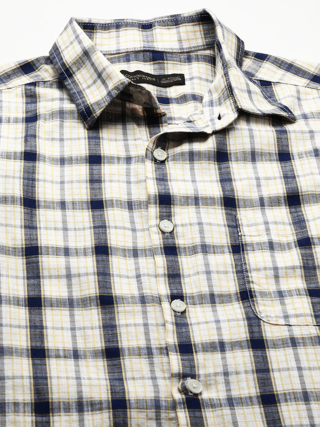 Men's Offwhite Cotton Regular Fit Checked Shirt