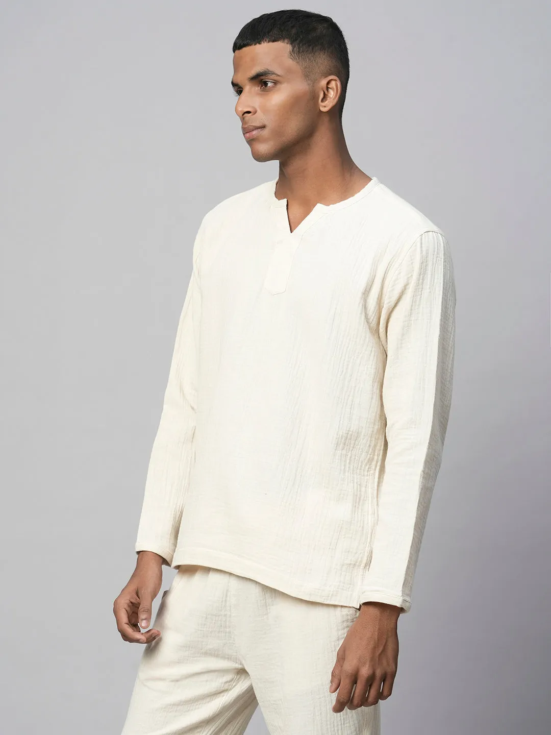 Men's Offwhite Cotton Regular Fit Kurta Shirt