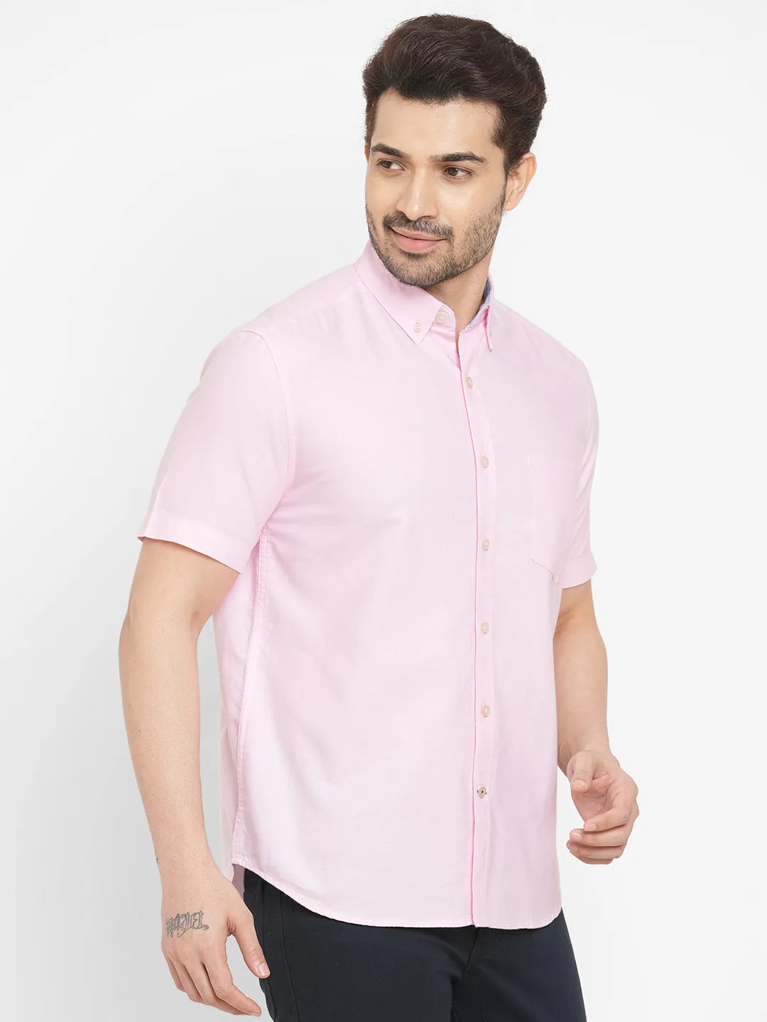 Men's Pink Oxford Cotton Regular Fit Shirts