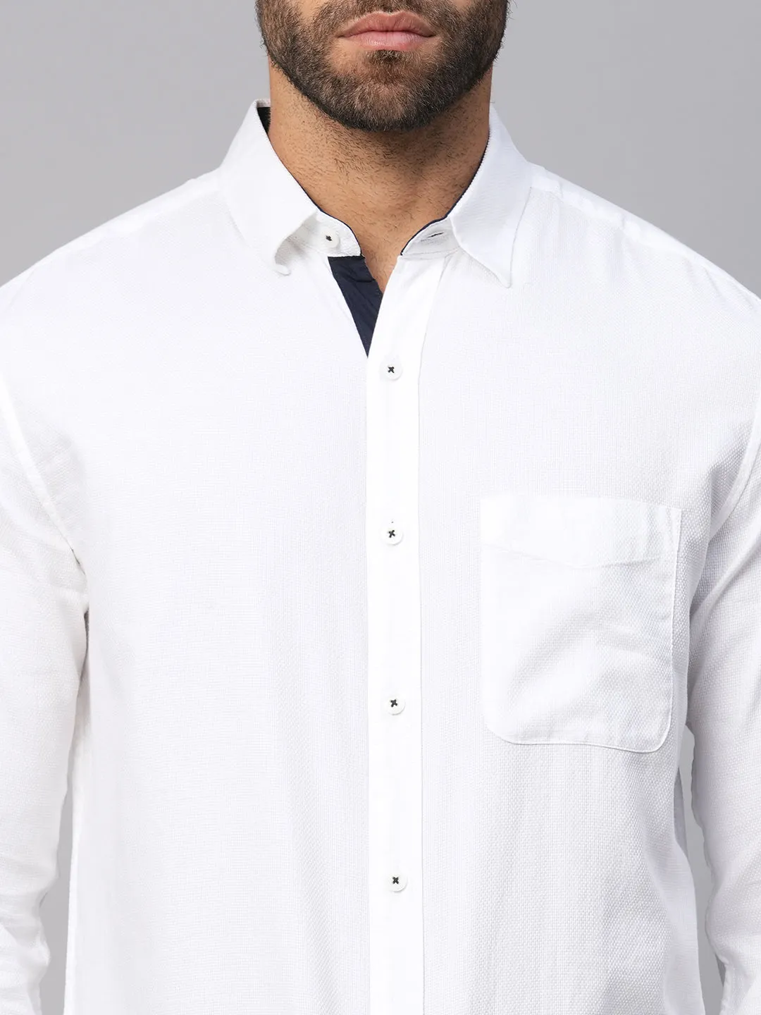 Men's White B Cotton Regular Fit Shirt