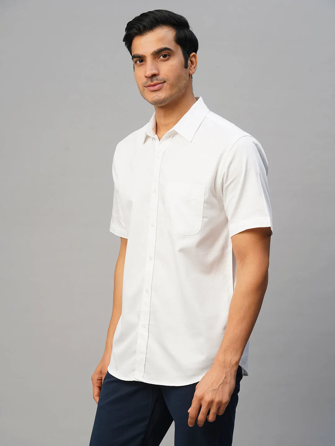 Men's White Cotton Regular Fit Shirt