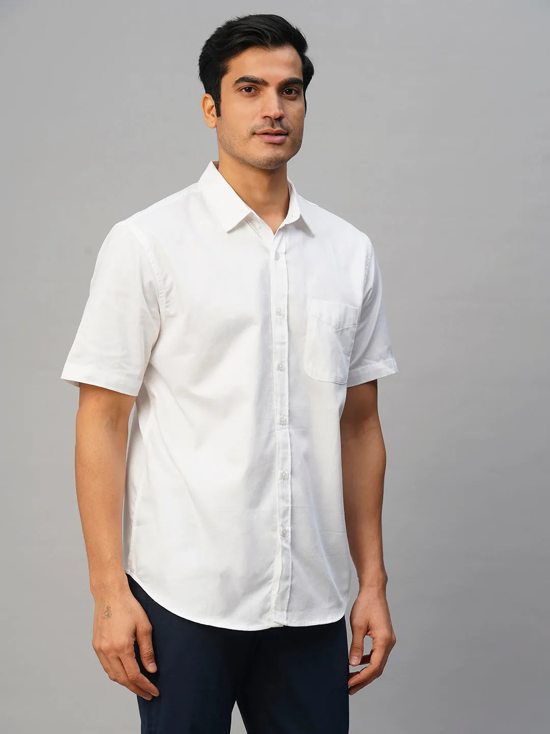 Men's White Cotton Regular Fit Shirt