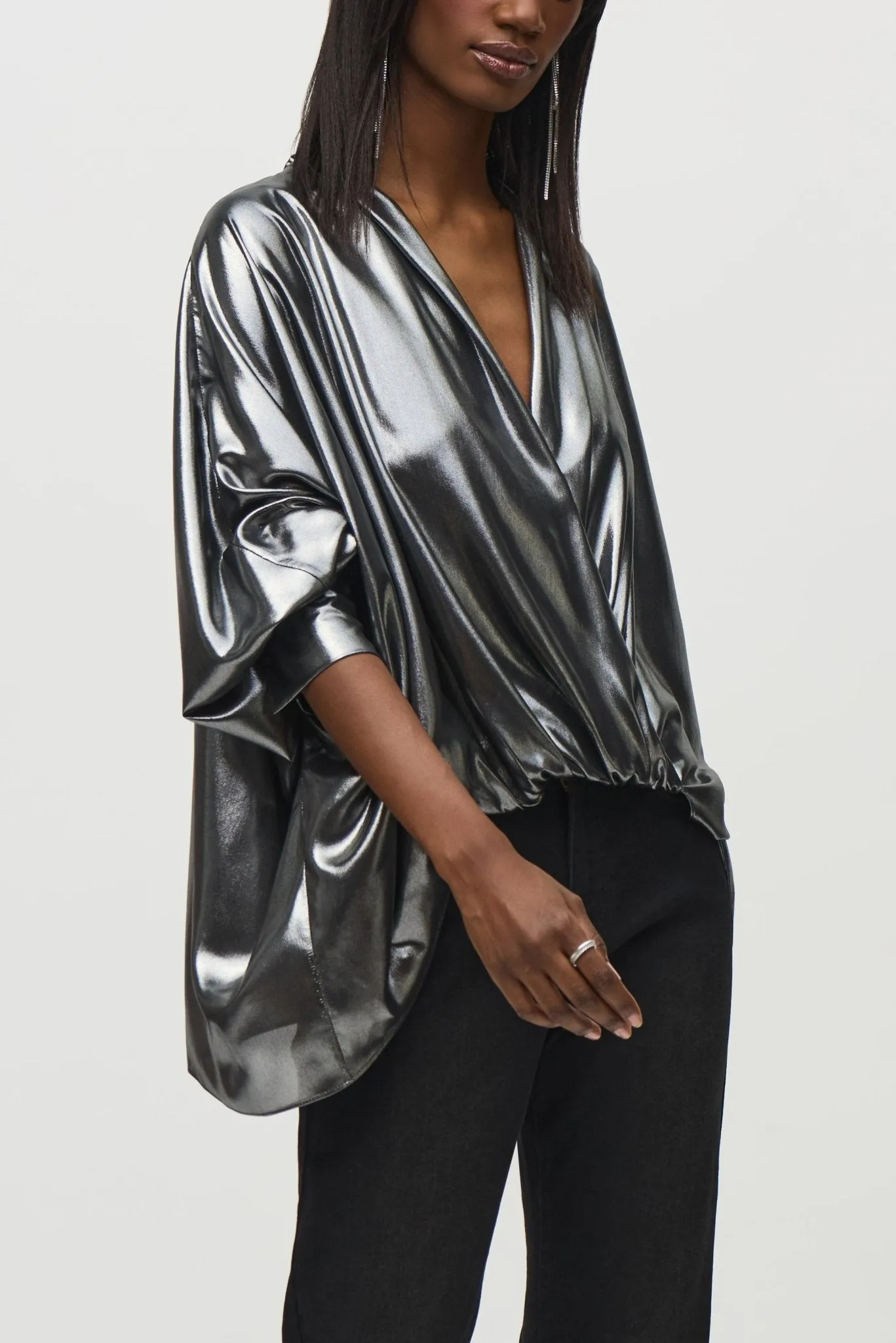 Metallic Foiled Chiffon Wrap Top