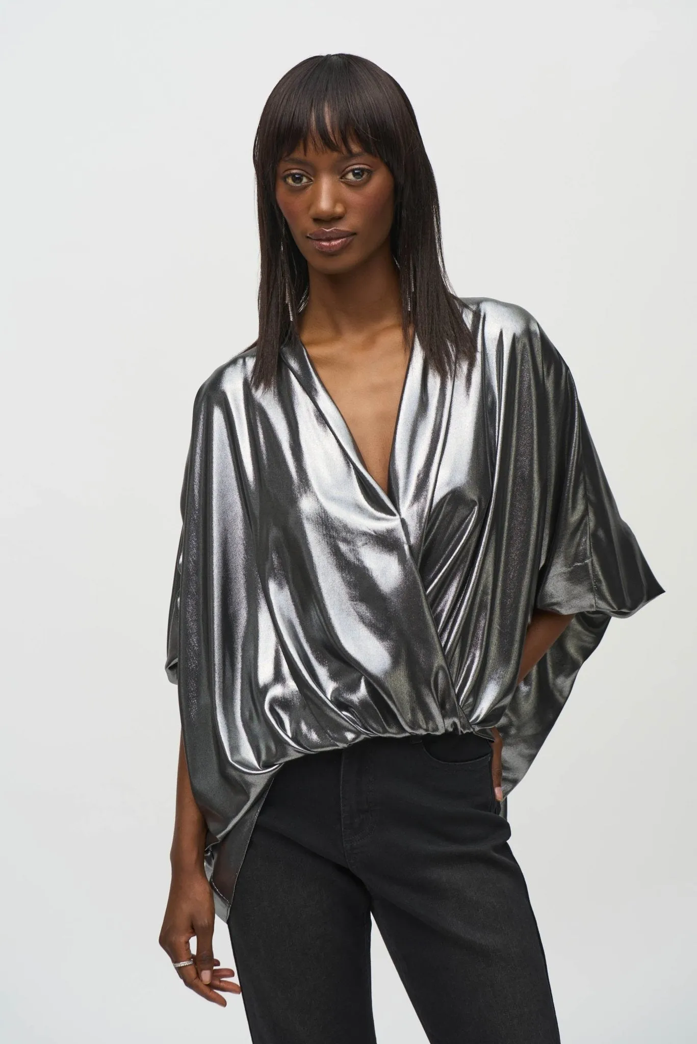 Metallic Foiled Chiffon Wrap Top