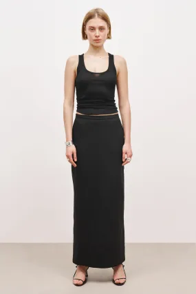 Mid Rise Linen Maxi Skirt - Black