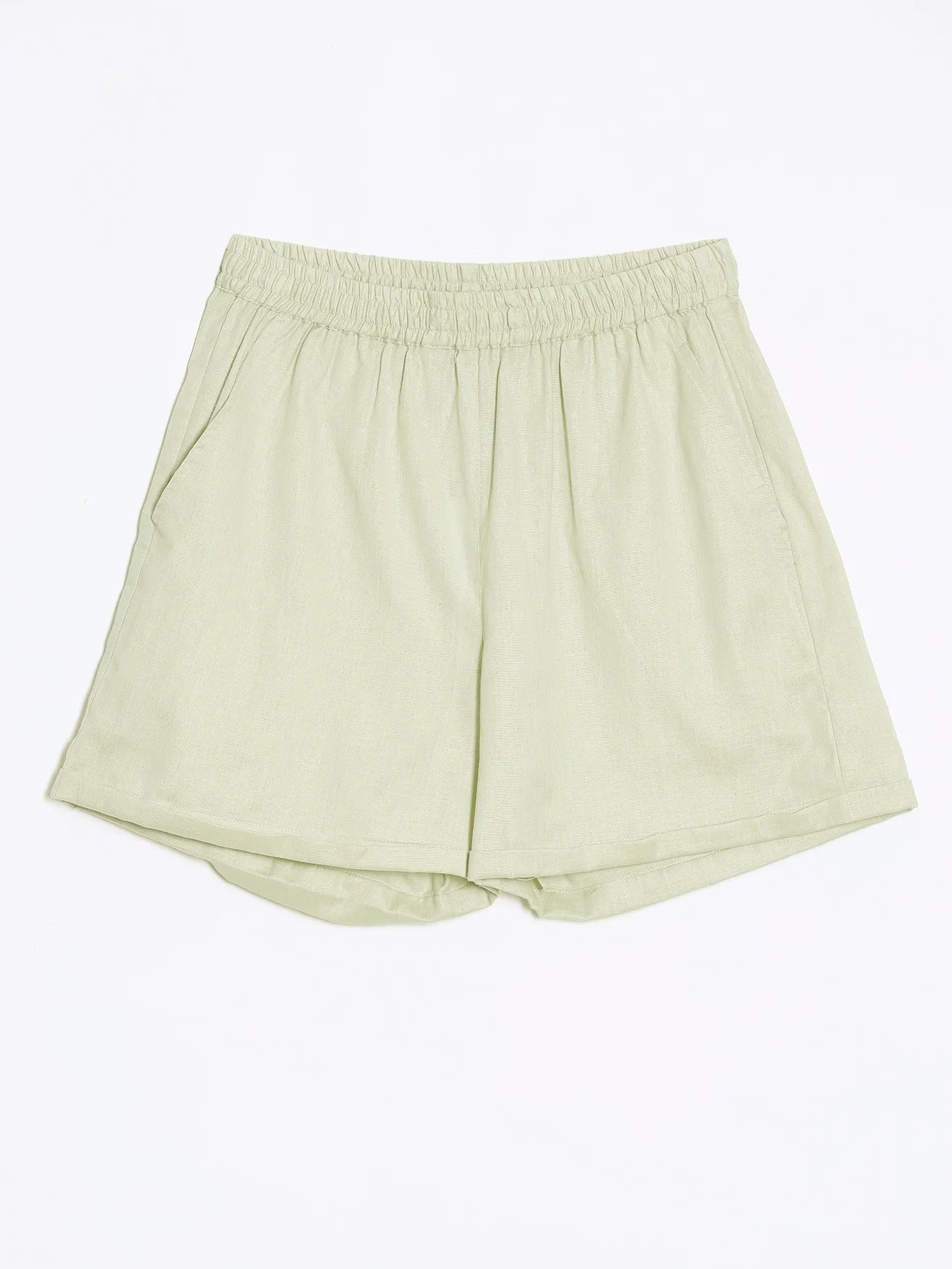 Mint Green Airy-Linen Shorts