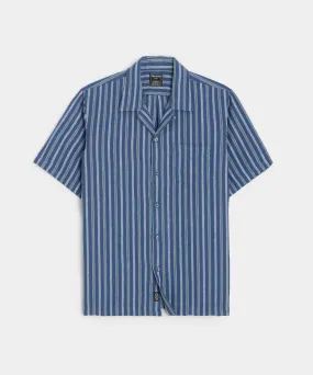 Multi Stripe Linen Short Sleeve Camp Collar Shirt