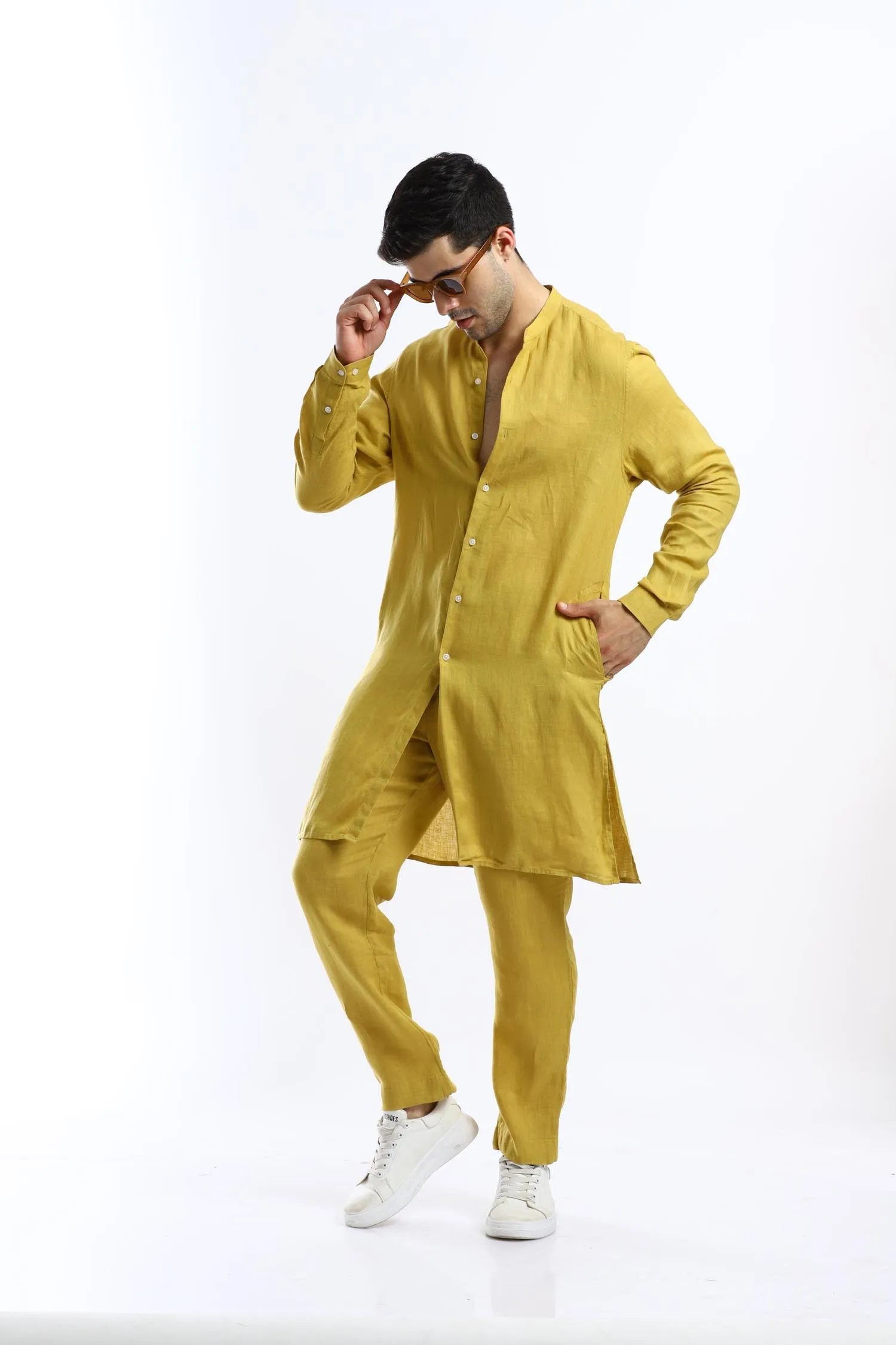 Mustard Linen Kurta Set