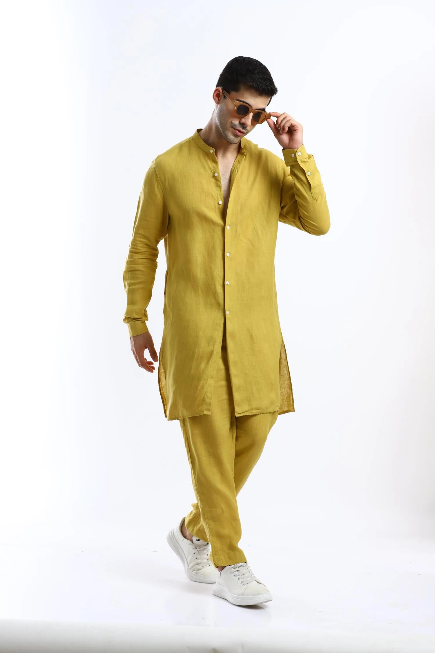 Mustard Linen Kurta Set