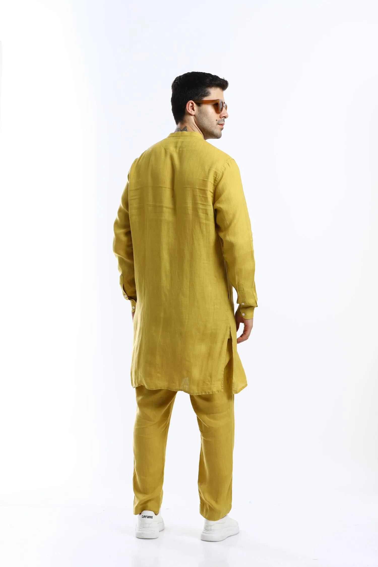 Mustard Linen Kurta Set