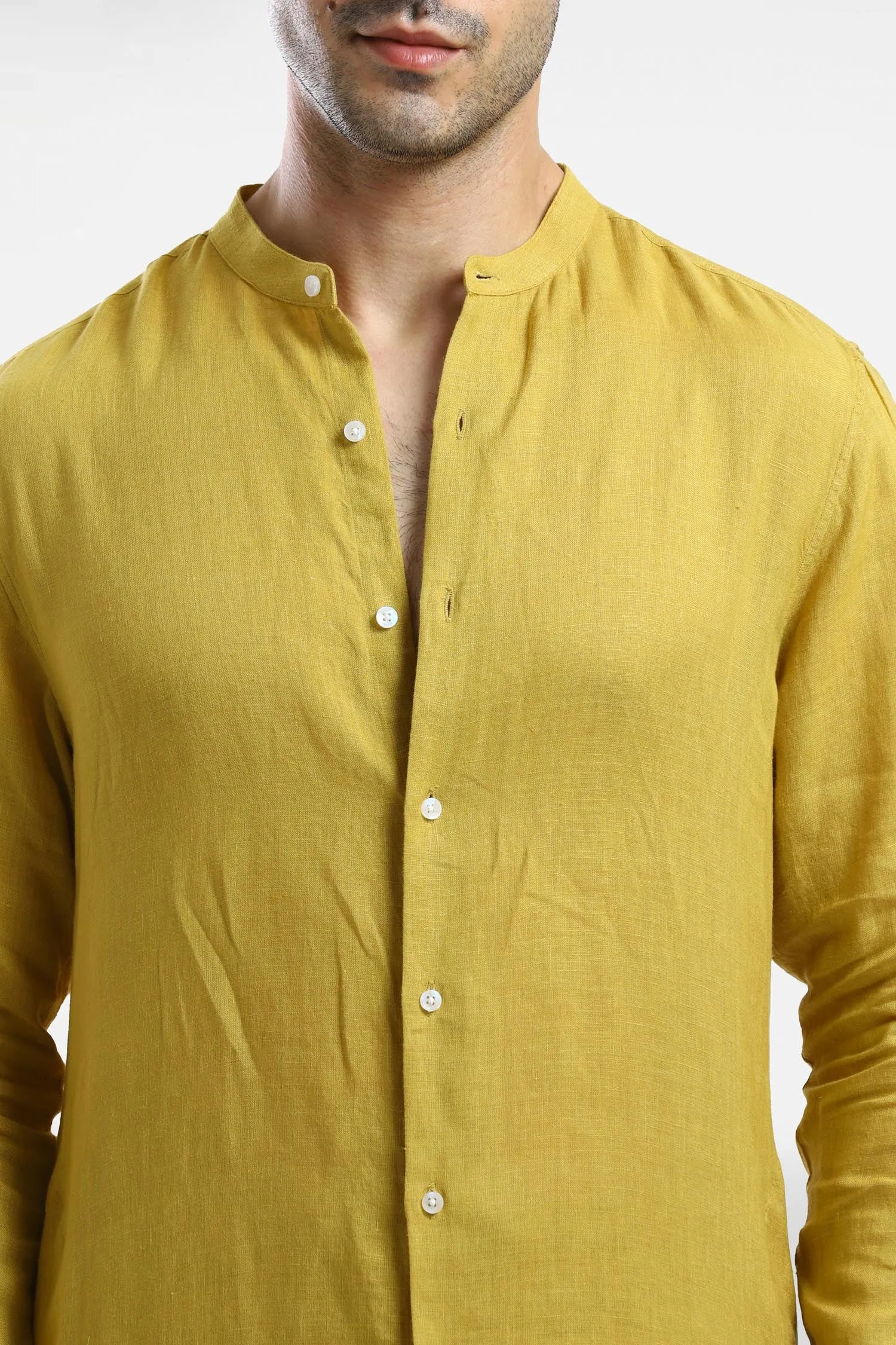 Mustard Linen Kurta Set