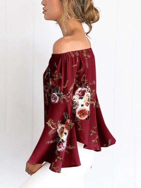 OEM ODM Off The Shoulder Floral Print Long Sleeve Blouses