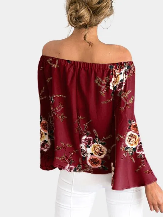 OEM ODM Off The Shoulder Floral Print Long Sleeve Blouses