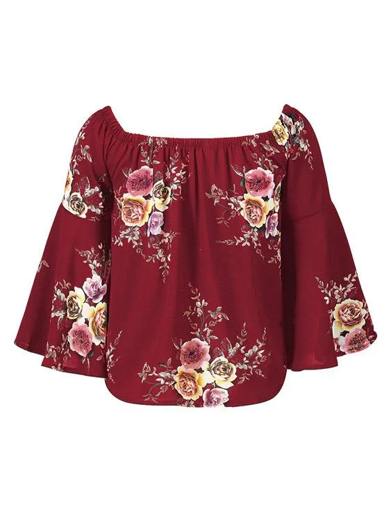 OEM ODM Off The Shoulder Floral Print Long Sleeve Blouses