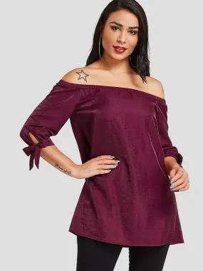 OEM ODM Off The Shoulder Self-Tie Half Sleeve Burgundy Blouses