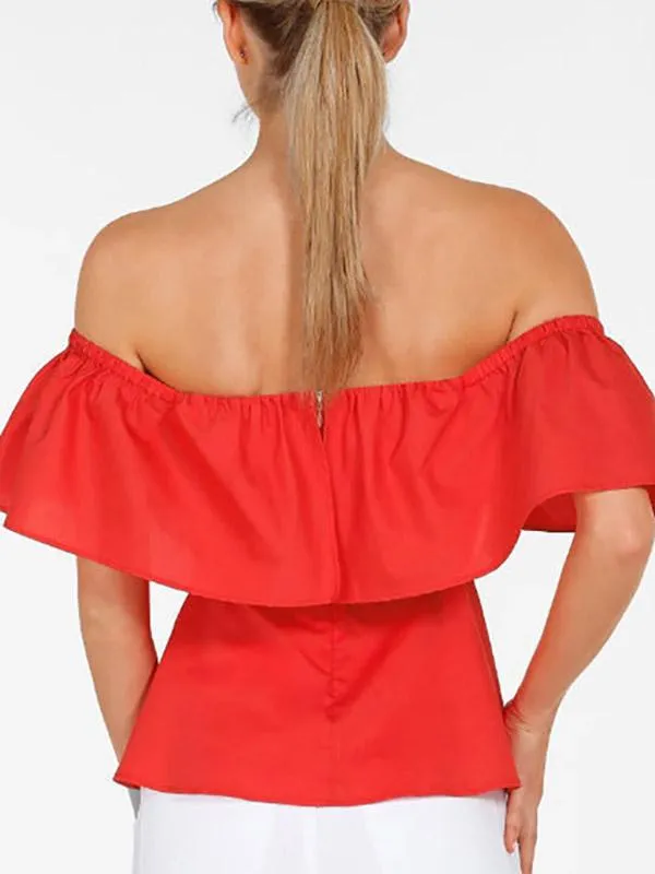 OEM ODM Off The Shoulder Short Sleeve Red Blouses