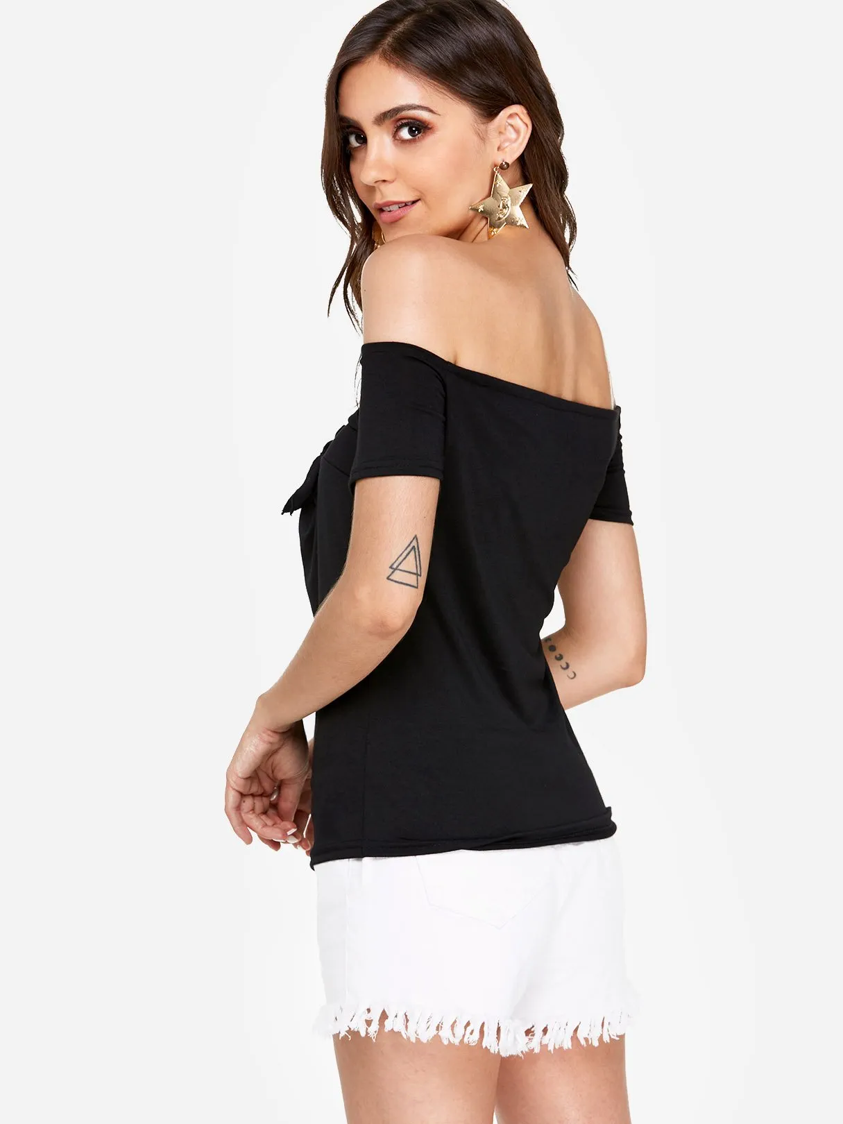 OEM ODM V-Neck Off The Shoulder Plain Short Sleeve Black Blouses