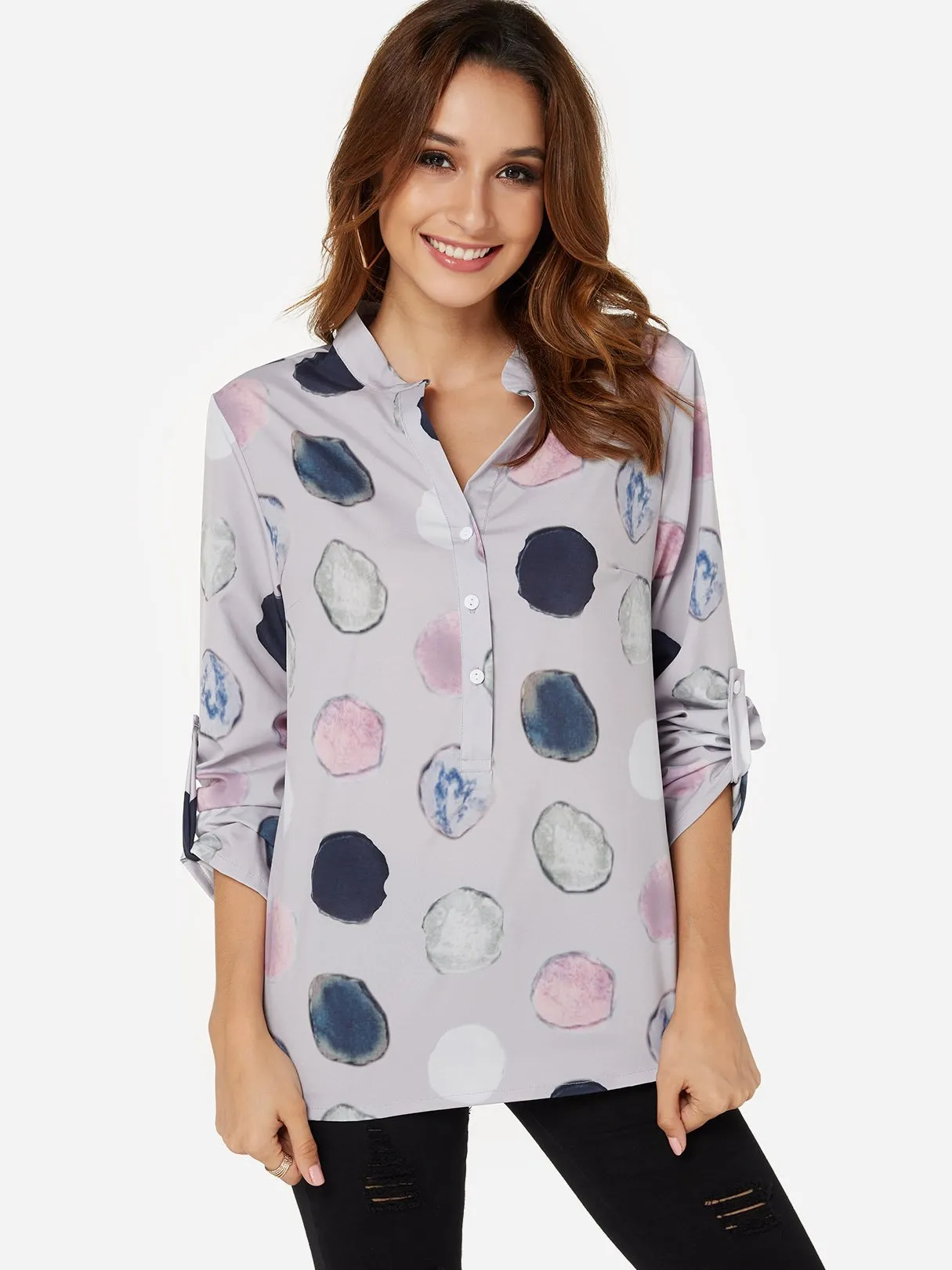 OEM ODM V-Neck Polka Dot 3/4 Sleeve Blouses