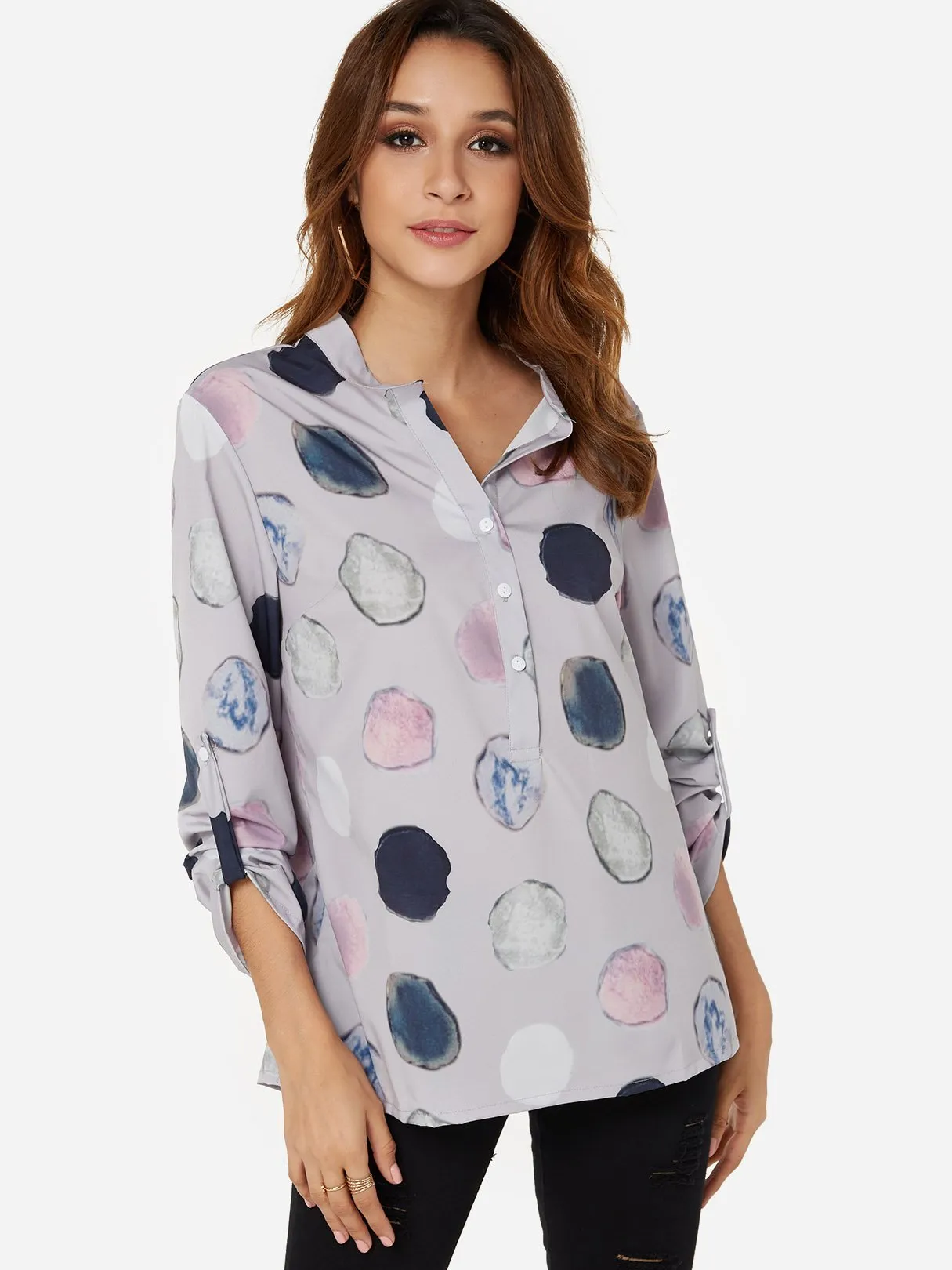 OEM ODM V-Neck Polka Dot 3/4 Sleeve Blouses