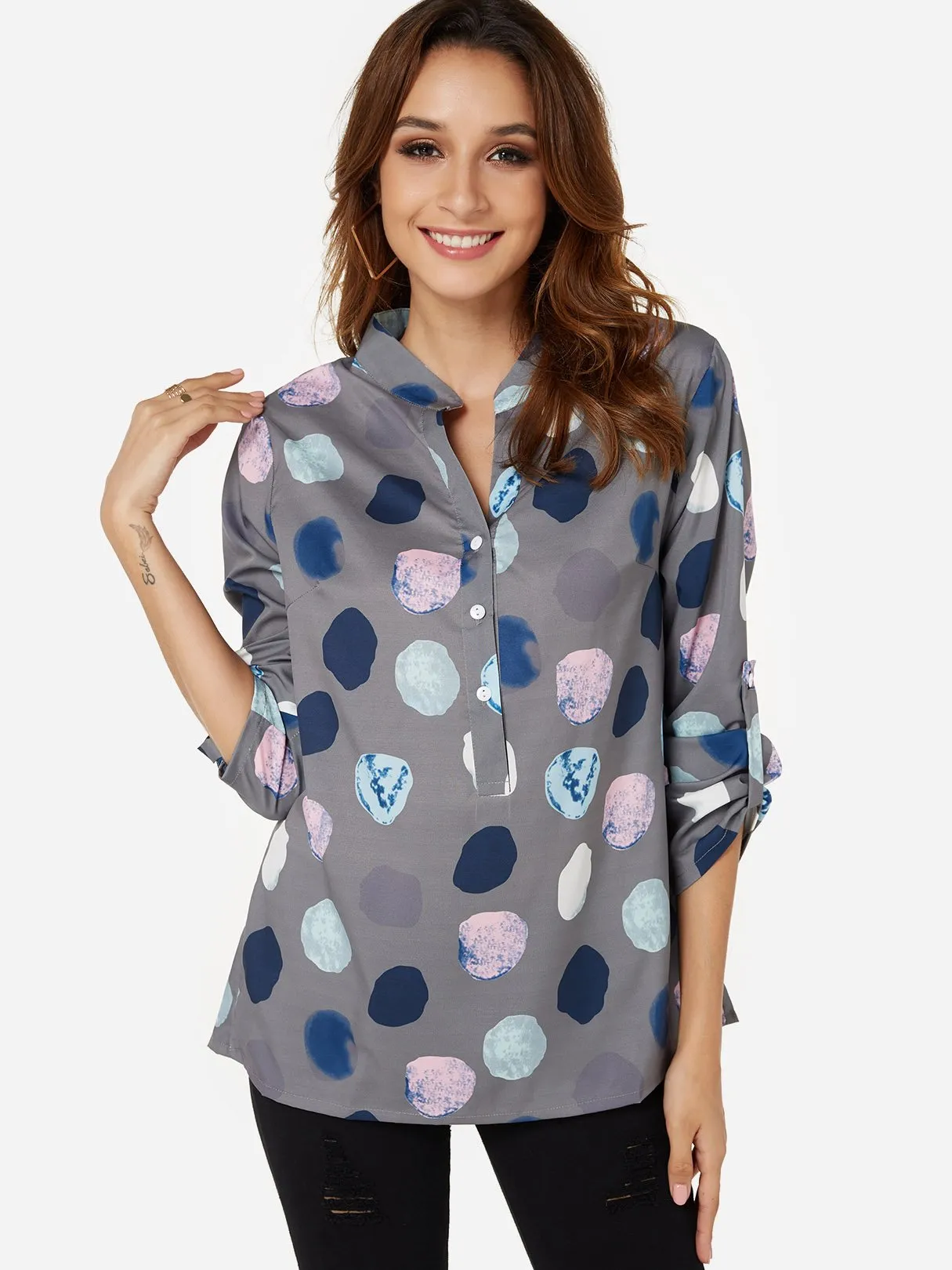 OEM ODM V-Neck Polka Dot 3/4 Sleeve Blouses