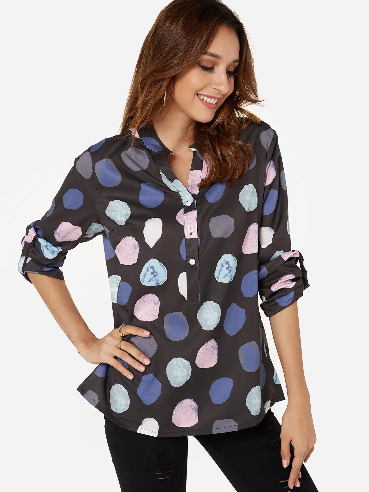 OEM ODM V-Neck Polka Dot 3/4 Sleeve Blouses