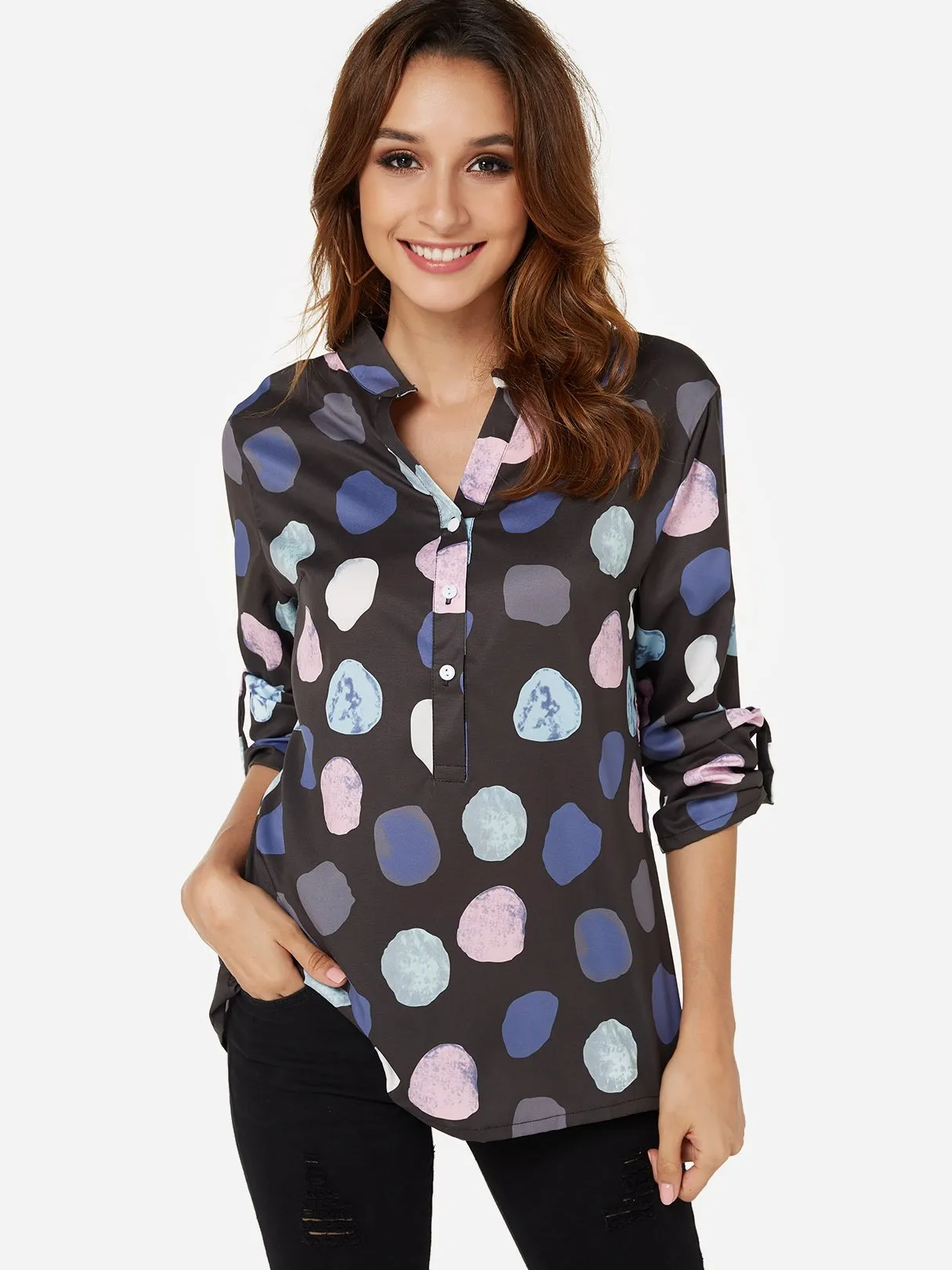 OEM ODM V-Neck Polka Dot 3/4 Sleeve Blouses