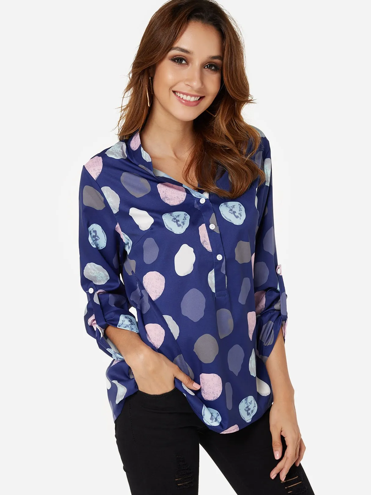 OEM ODM V-Neck Polka Dot 3/4 Sleeve Blouses