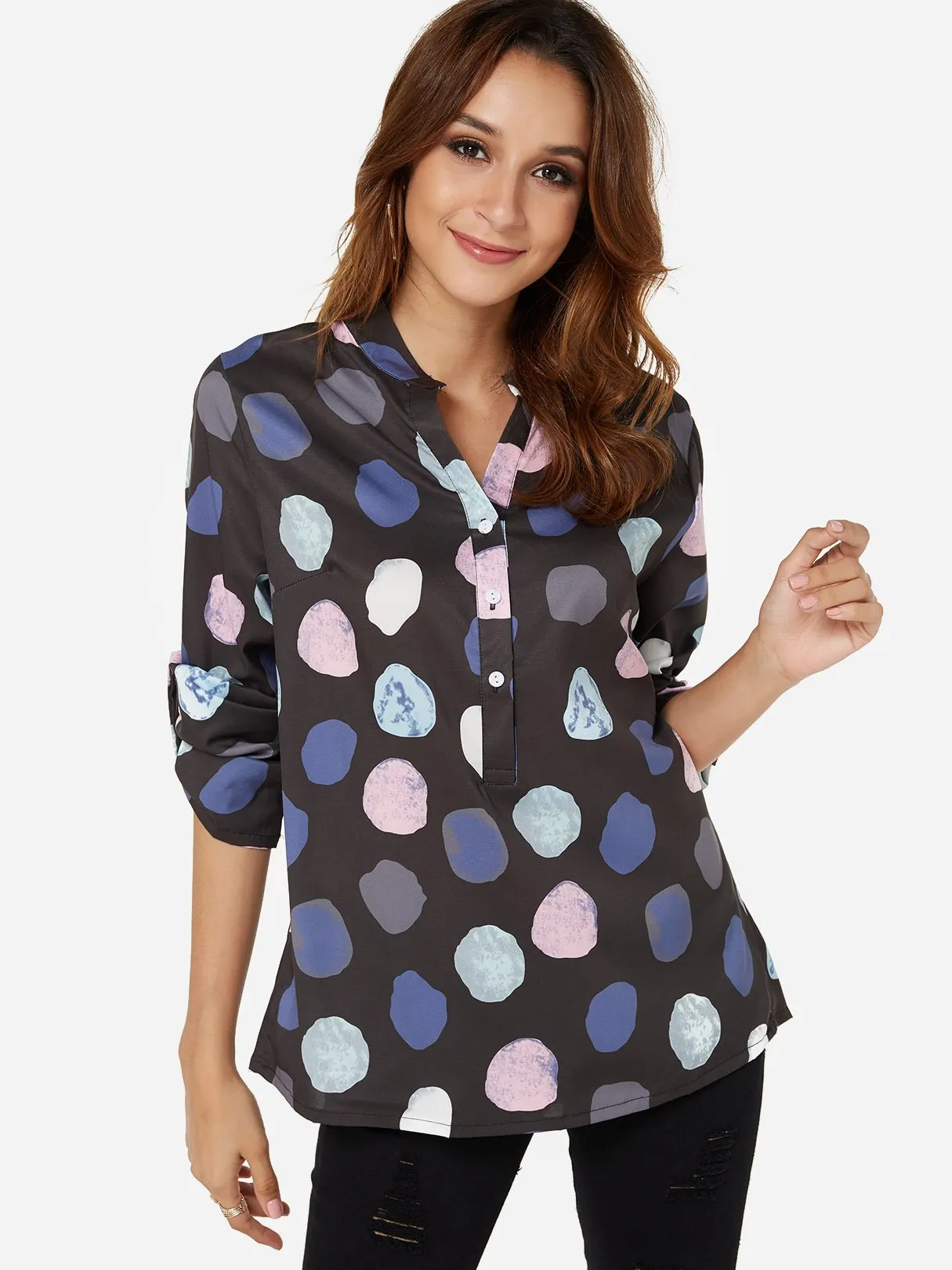 OEM ODM V-Neck Polka Dot 3/4 Sleeve Blouses