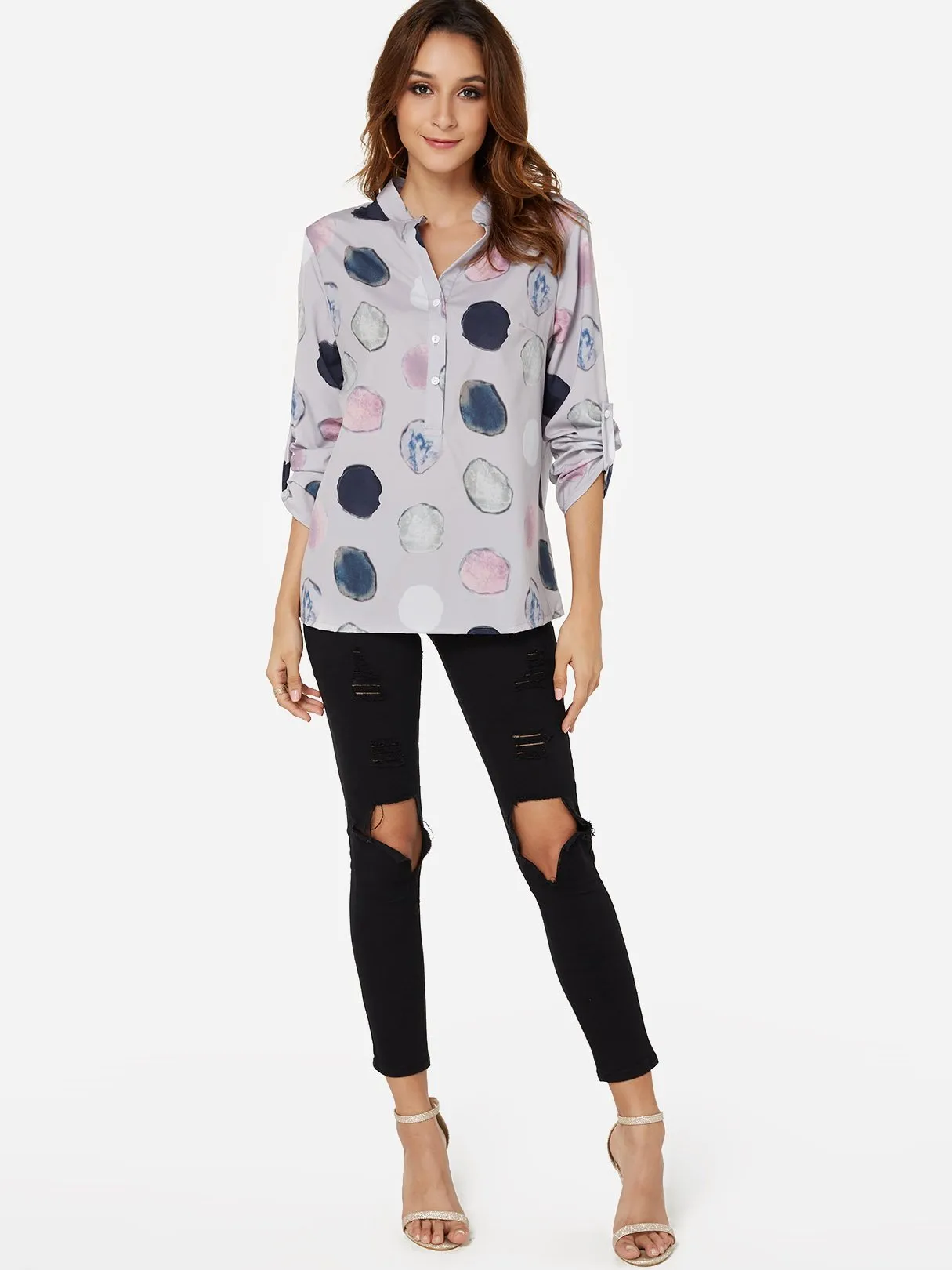 OEM ODM V-Neck Polka Dot 3/4 Sleeve Blouses