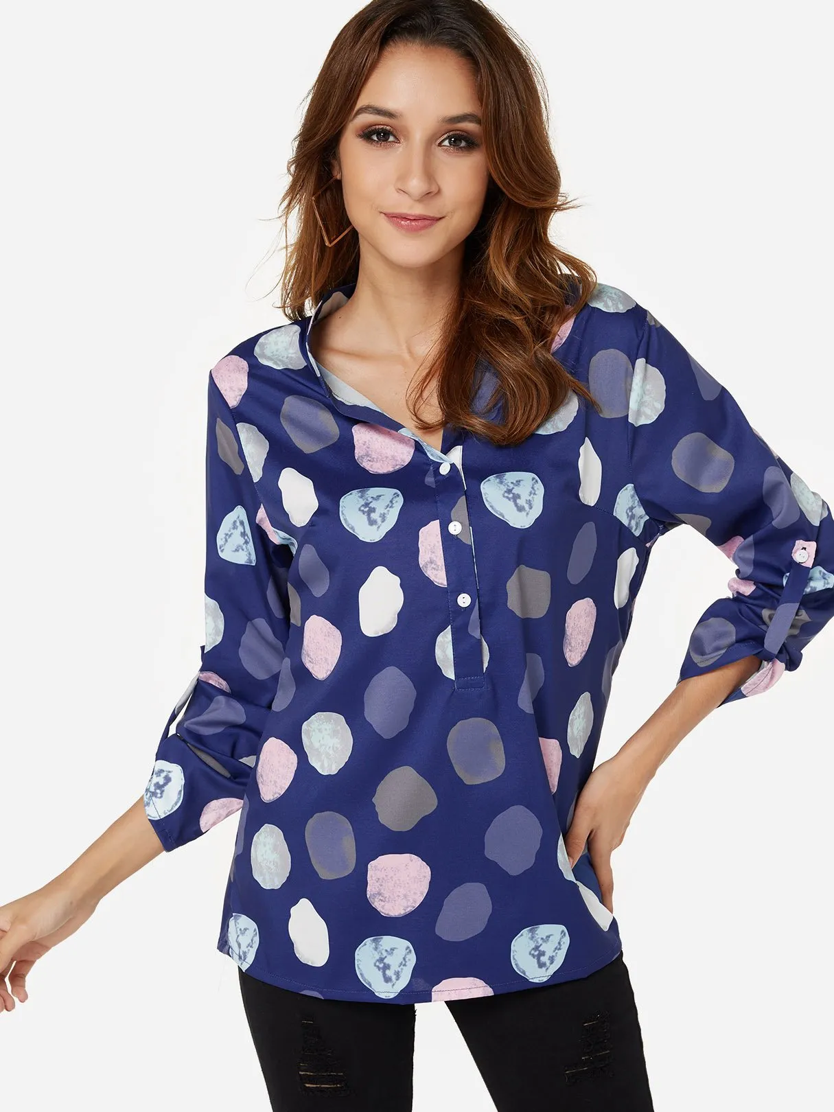 OEM ODM V-Neck Polka Dot 3/4 Sleeve Blouses