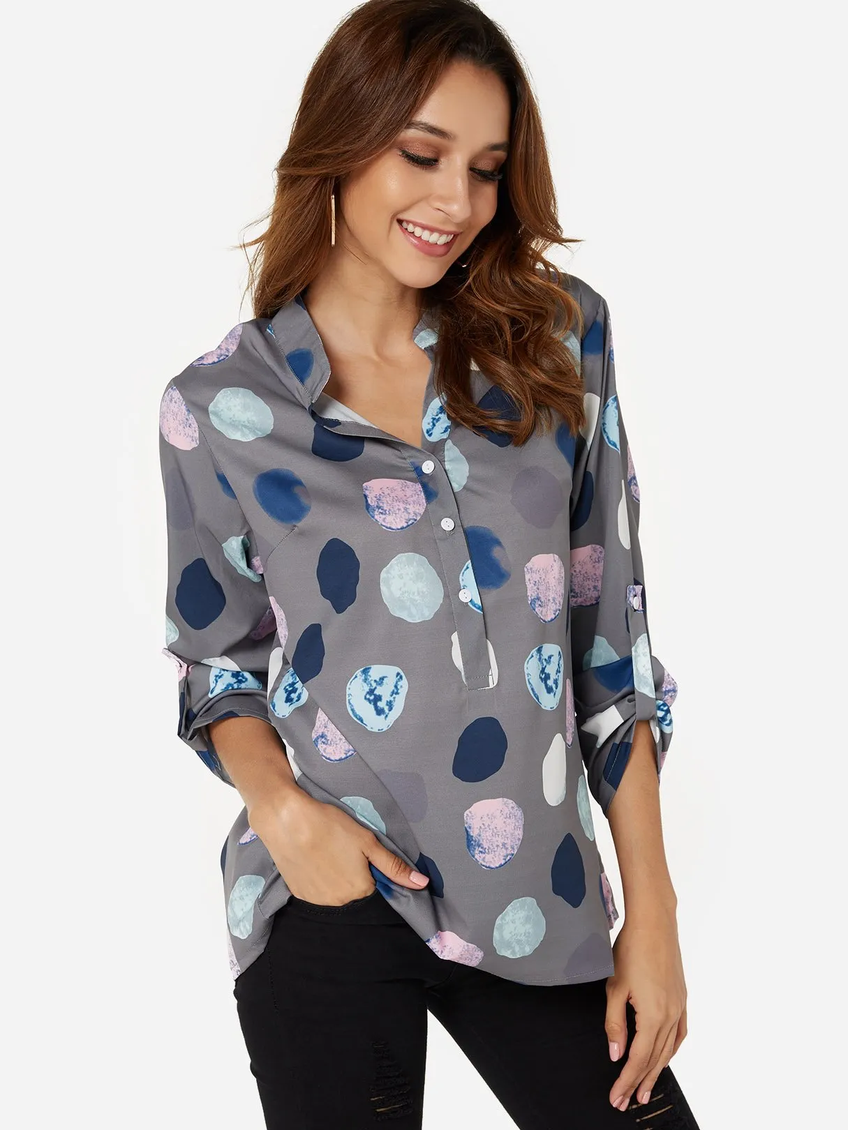 OEM ODM V-Neck Polka Dot 3/4 Sleeve Blouses