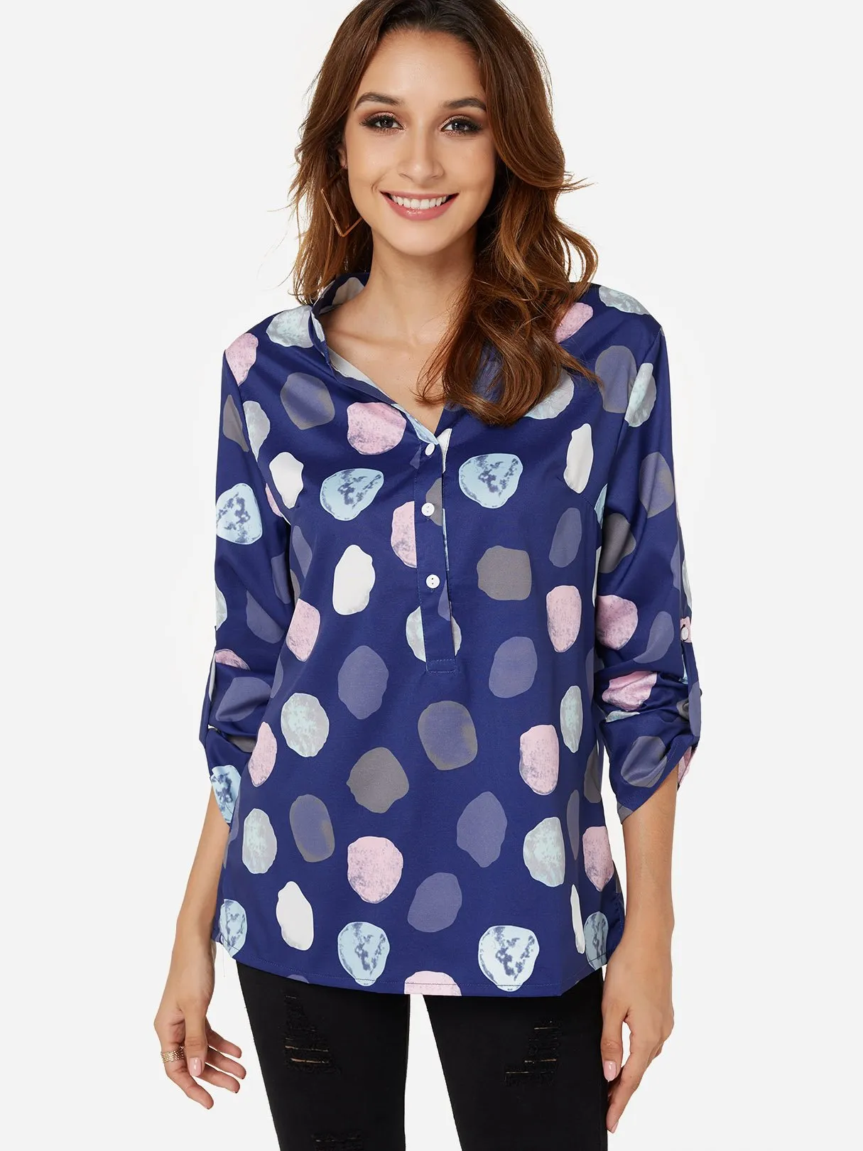 OEM ODM V-Neck Polka Dot 3/4 Sleeve Blouses