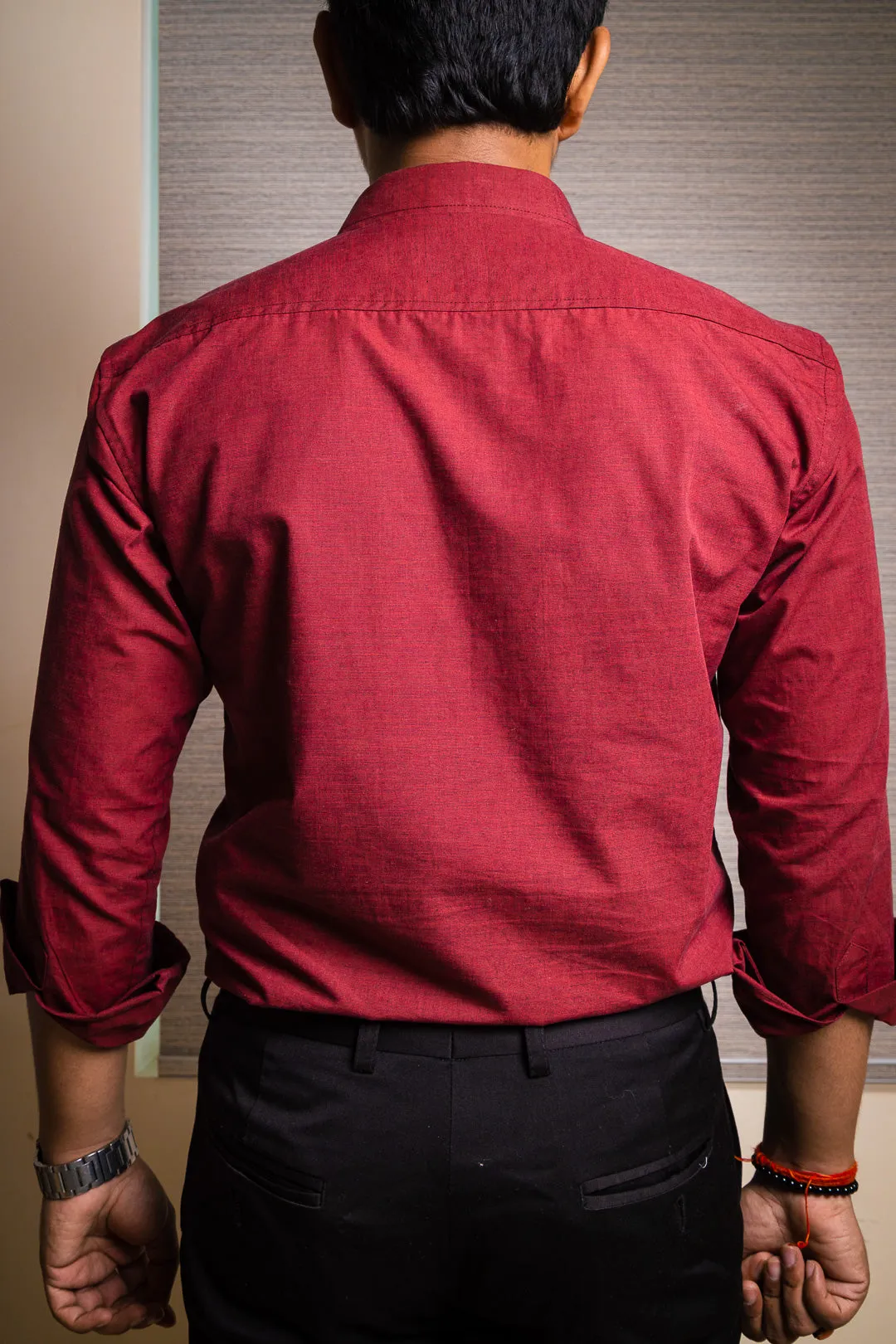 Opulent Maroon Slim Fit Yarn Dyed Cotton Shirt