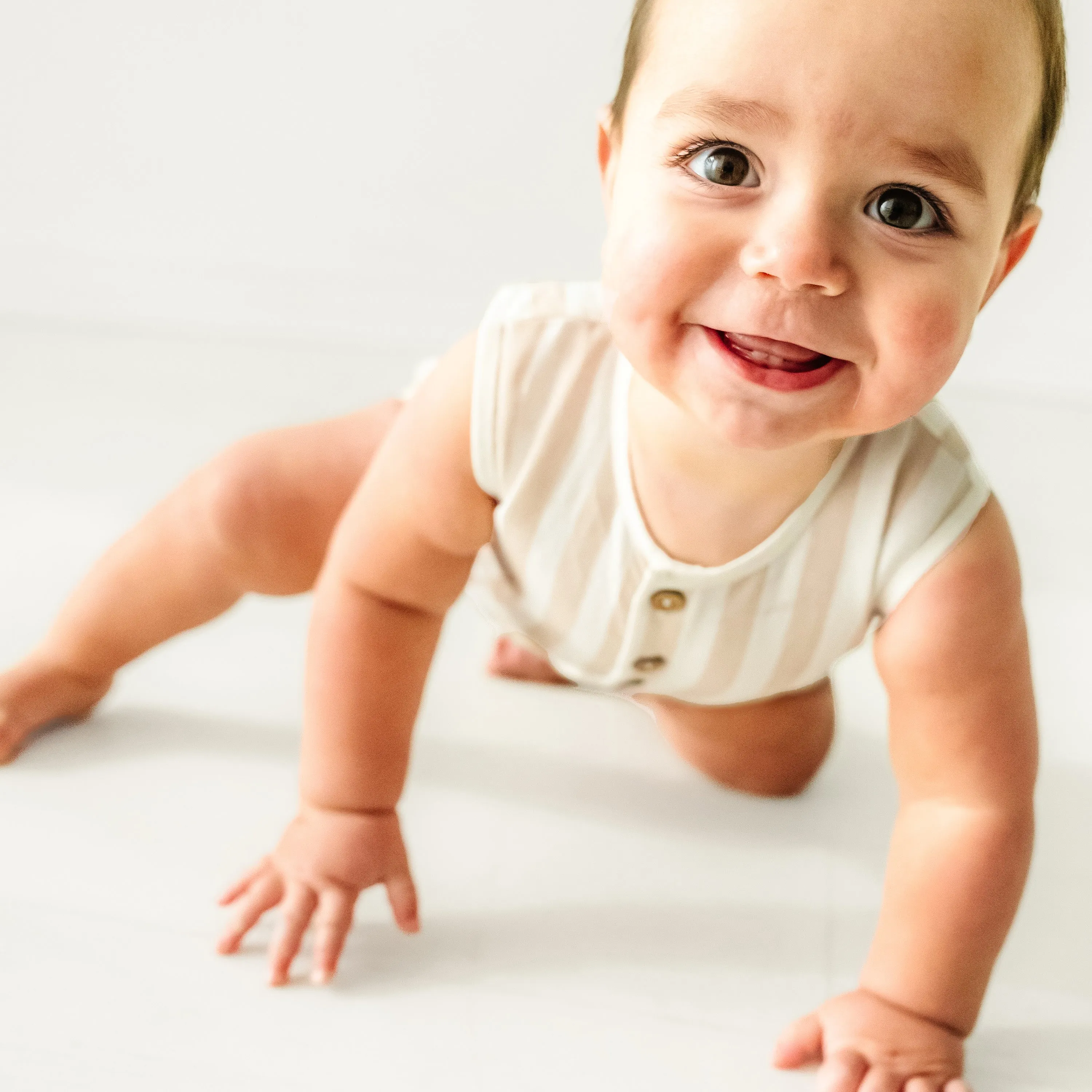 Organic Baby Bubble Romper - Beige Stripes