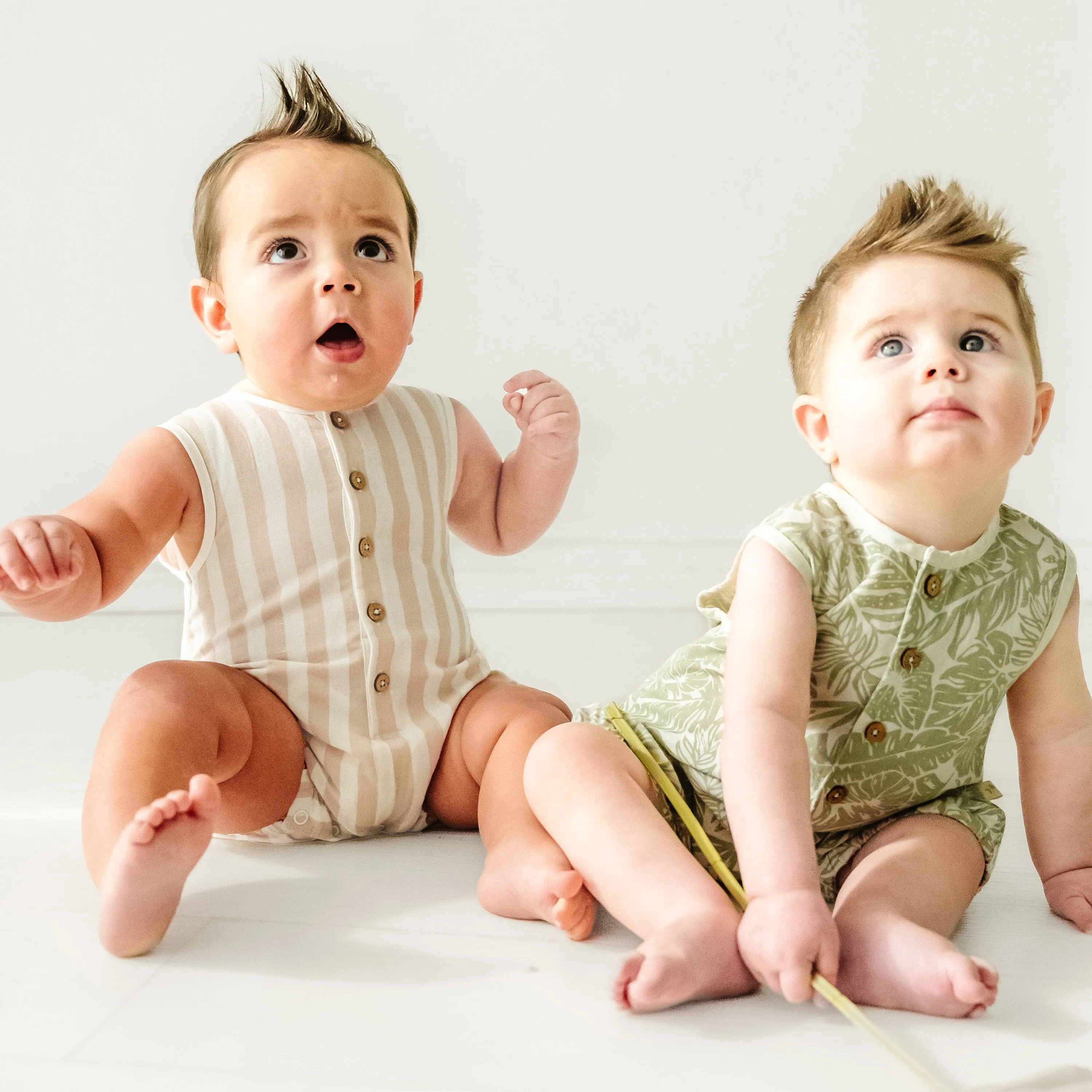 Organic Baby Bubble Romper - Beige Stripes