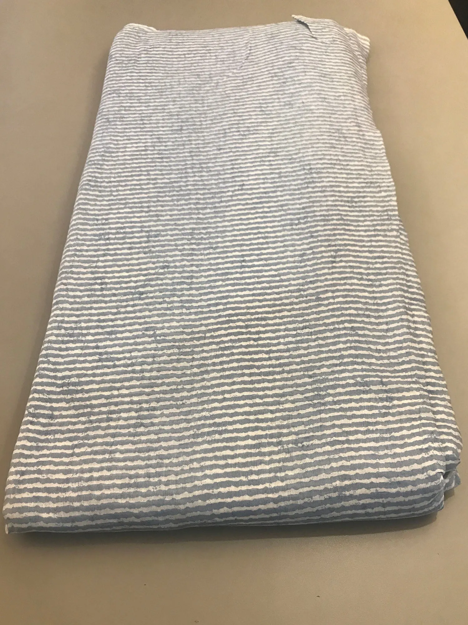 Pastel Blue Stripes Muslin Silk Fabric (Wholesale)