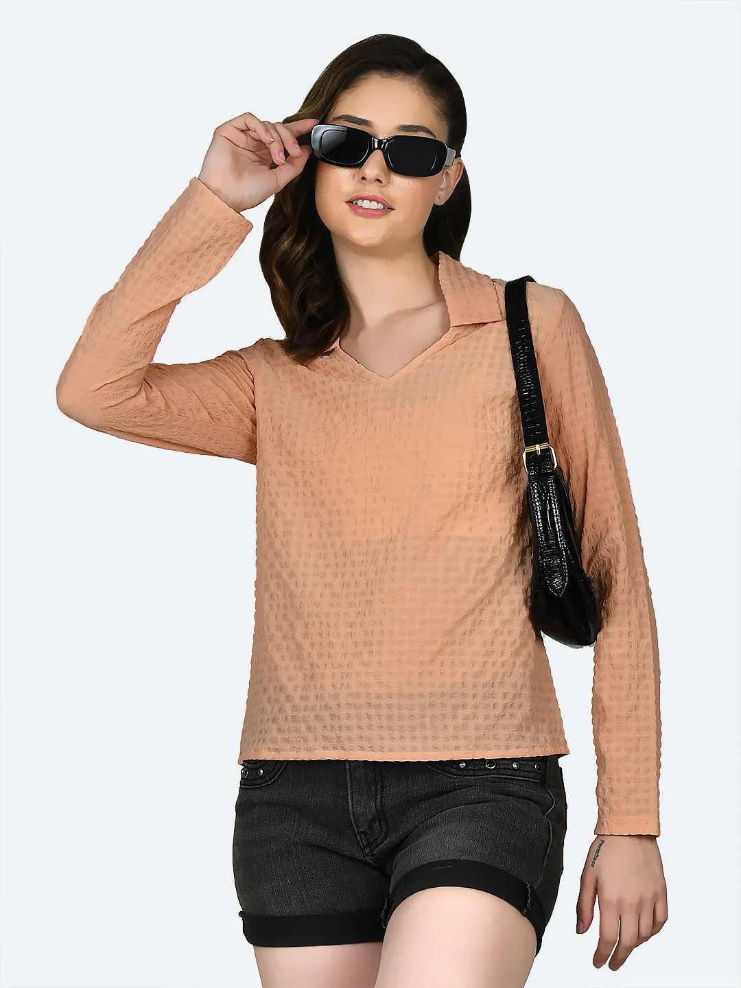 Peach Self Design Top