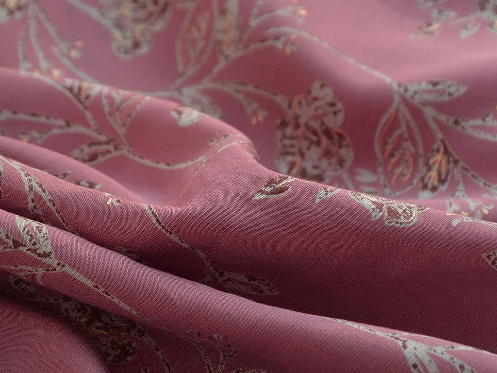 Precut of 1.5 Meter Light Pink Floral Premium Modal Chanderi Silk Fabric