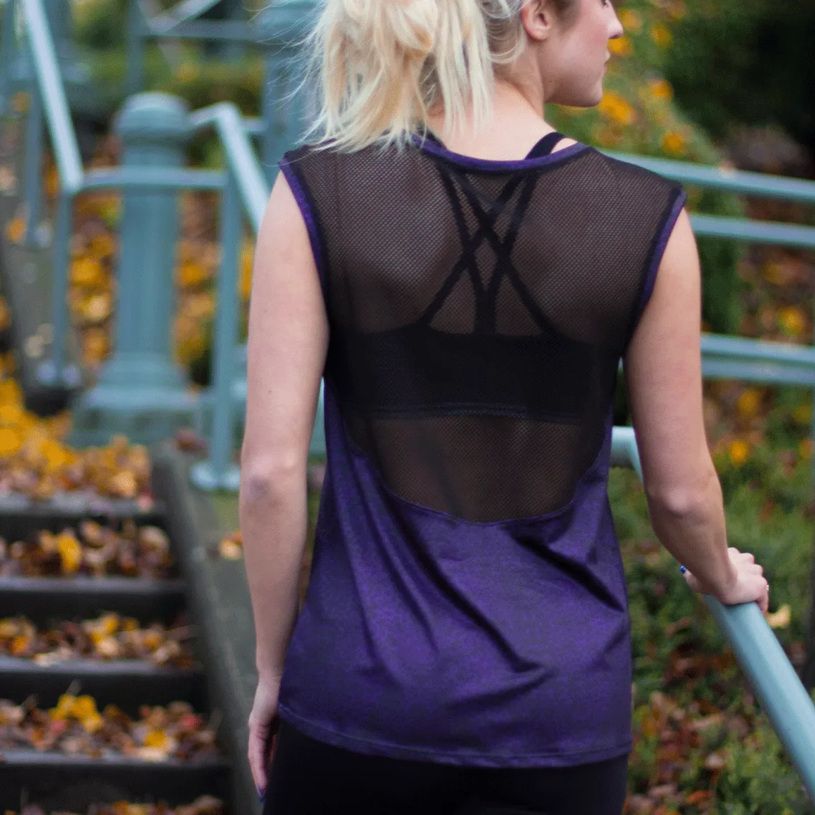 Purple Animal Print Mesh Back Tank